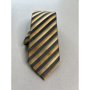 Geoffrey Beene Hand Made Yellow with Gray Striped Silk Designer Tie
